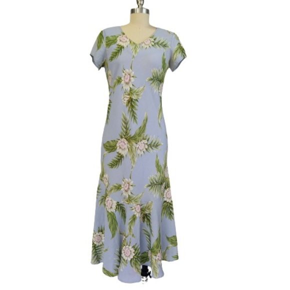 Kaua'iana Dresses & Skirts - Vintage Kaua'iana Hawaiian Midi Dress Size M Petite Blue Floral Tropical *FLAWS